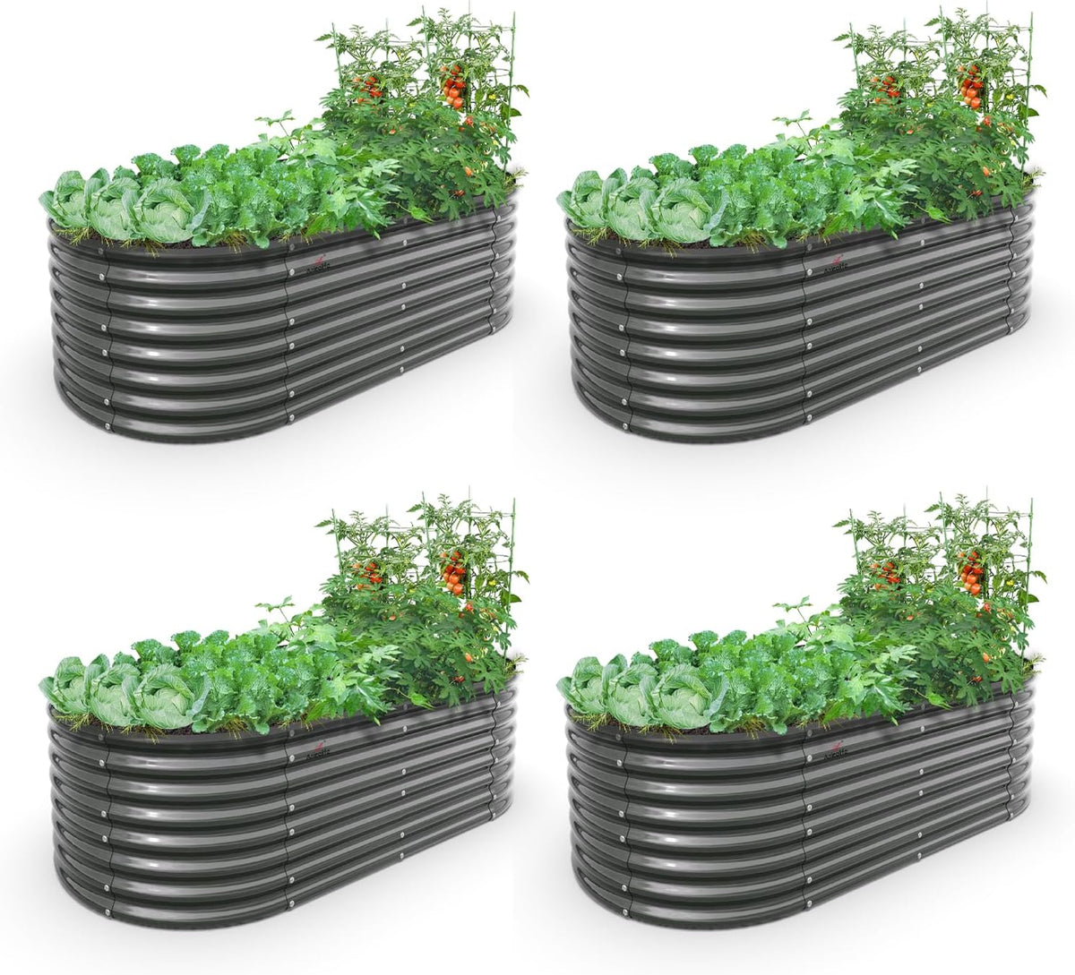 A ANLEOLIFE 6X3X2 ft Galvanized Raised Garden Beds Outdoor-4 Pack, Oval Large Metal Deep Root