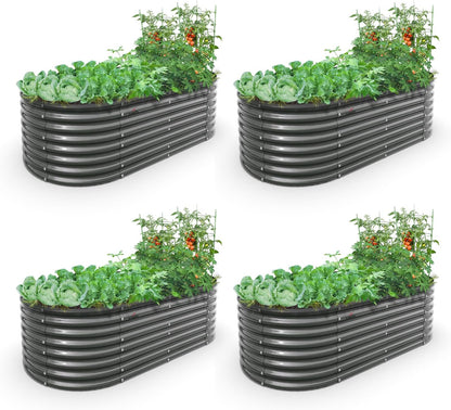 A ANLEOLIFE 6X3X2 ft Galvanized Raised Garden Beds Outdoor-4 Pack, Oval Large Metal Deep Root
