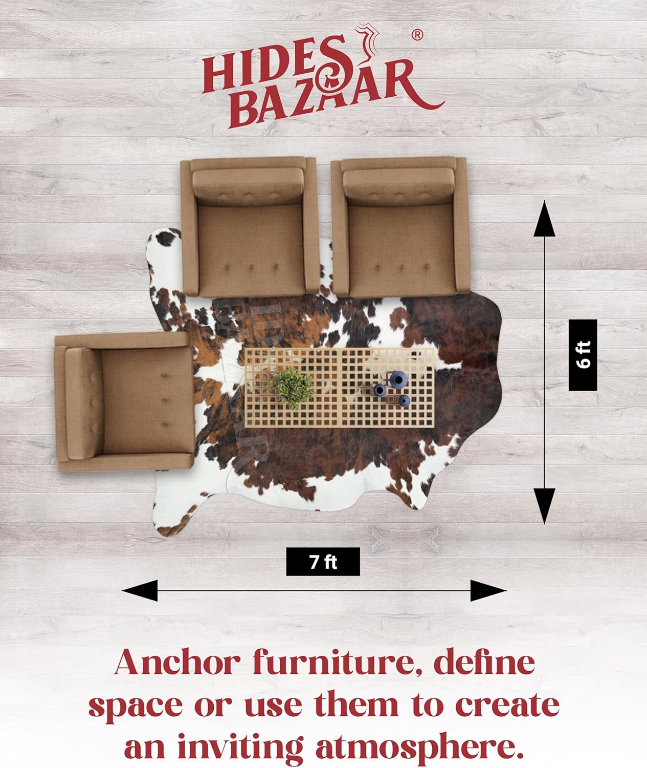 Tricolor Cowhide Rug Classic Brown, Black and White Color Mix, Natural Leather Hide, Area Rug