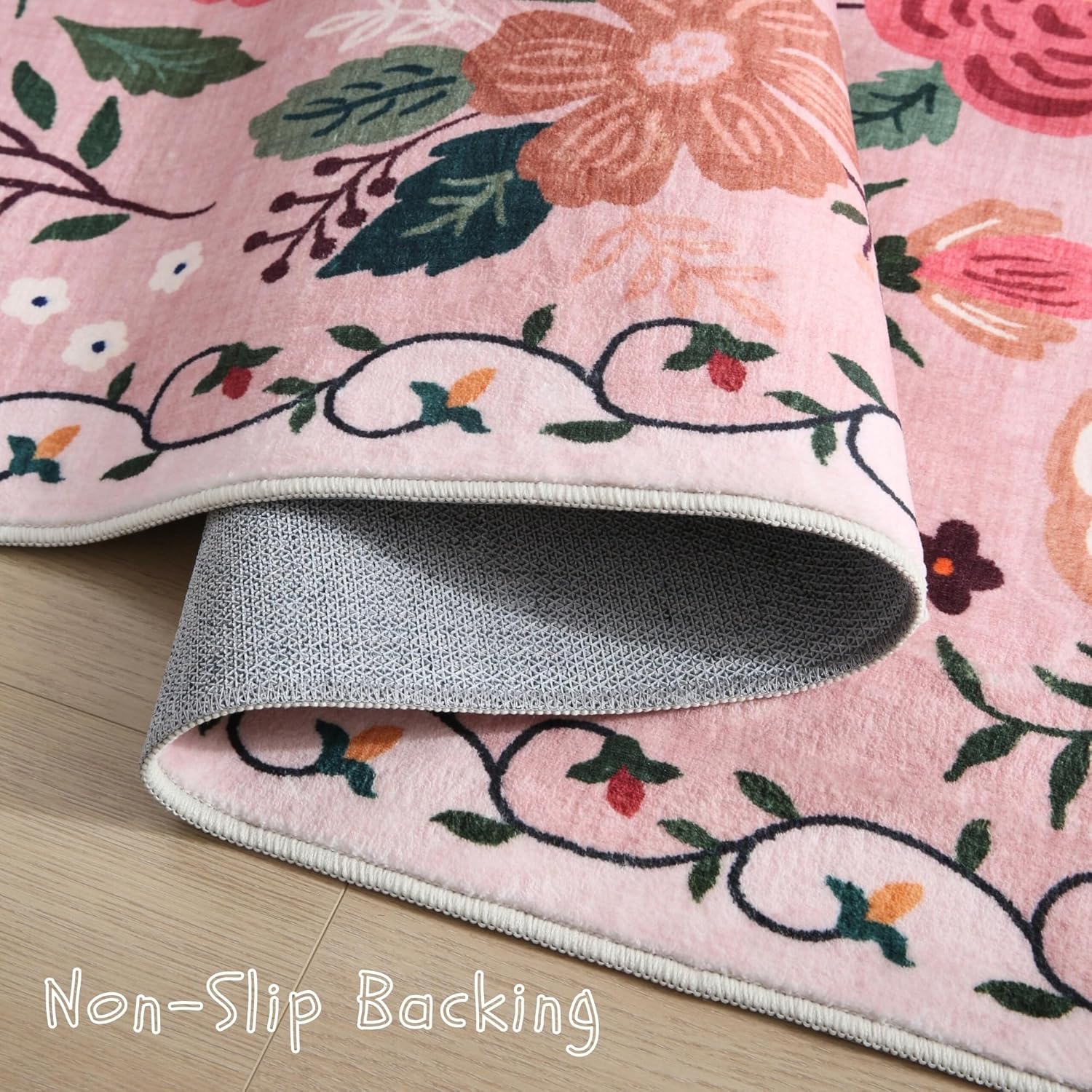 Bedroom Rug 3x5 Rug Washable Area Rug Non Slip Low Pile Boho Floral Small Carpet for Bedroom