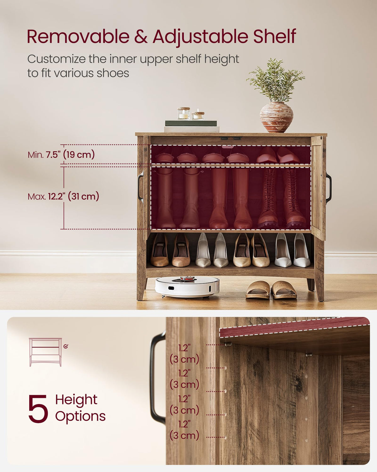 VASAGLE LIRY Collection - Shoe Cabinet, 3-Tier Storage Organizer, Shoe Shelf, Farmhouse