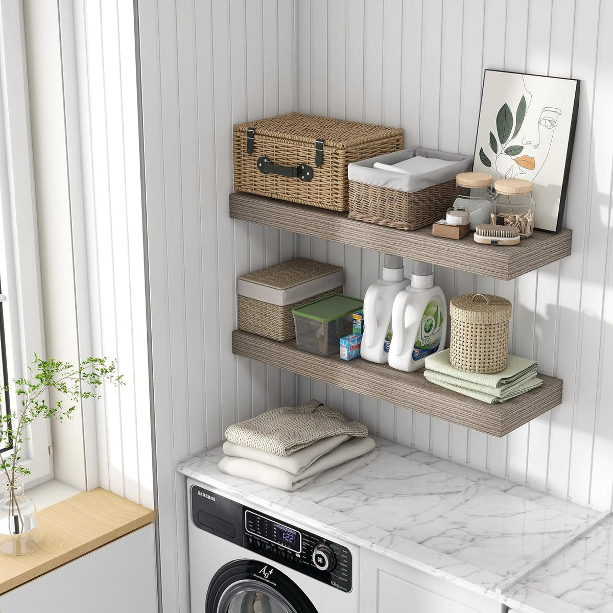 Deep Floating Shelves for Wall, 36W x 12D Rustic Large Floating Shelves Set of 2, 12'' Deep Grey