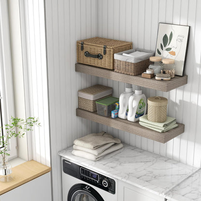 Deep Floating Shelves for Wall, 36W x 12D Rustic Large Floating Shelves Set of 2, 12'' Deep Grey