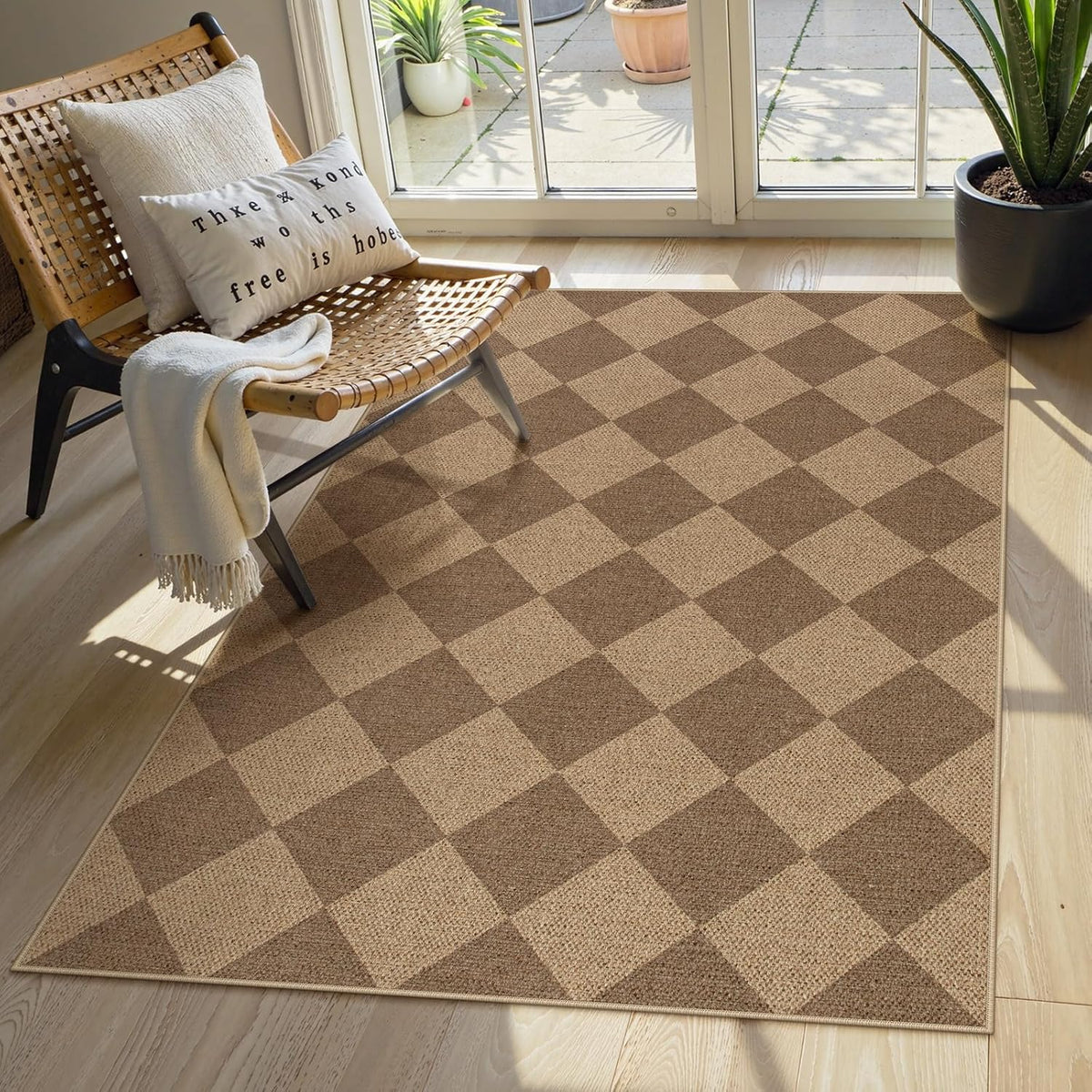 Lahome Checkered Easy Jute Indoor Outdoor Rug, 3x5 Washable Nature Rug for Entryway Living Room