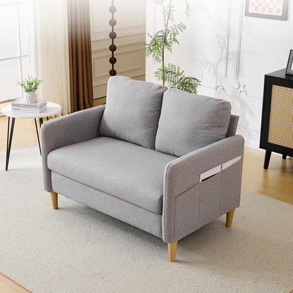 VINGLI 47" Small Couch, Linen Loveseat Sofa Light Grey Mini Couch Mid Century Modern Decor Love