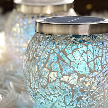 Cooo 4 Pack Heavy Solar Mosaic Crackle Glass Lights with Dual Solar Panels, Color-Changing RGB