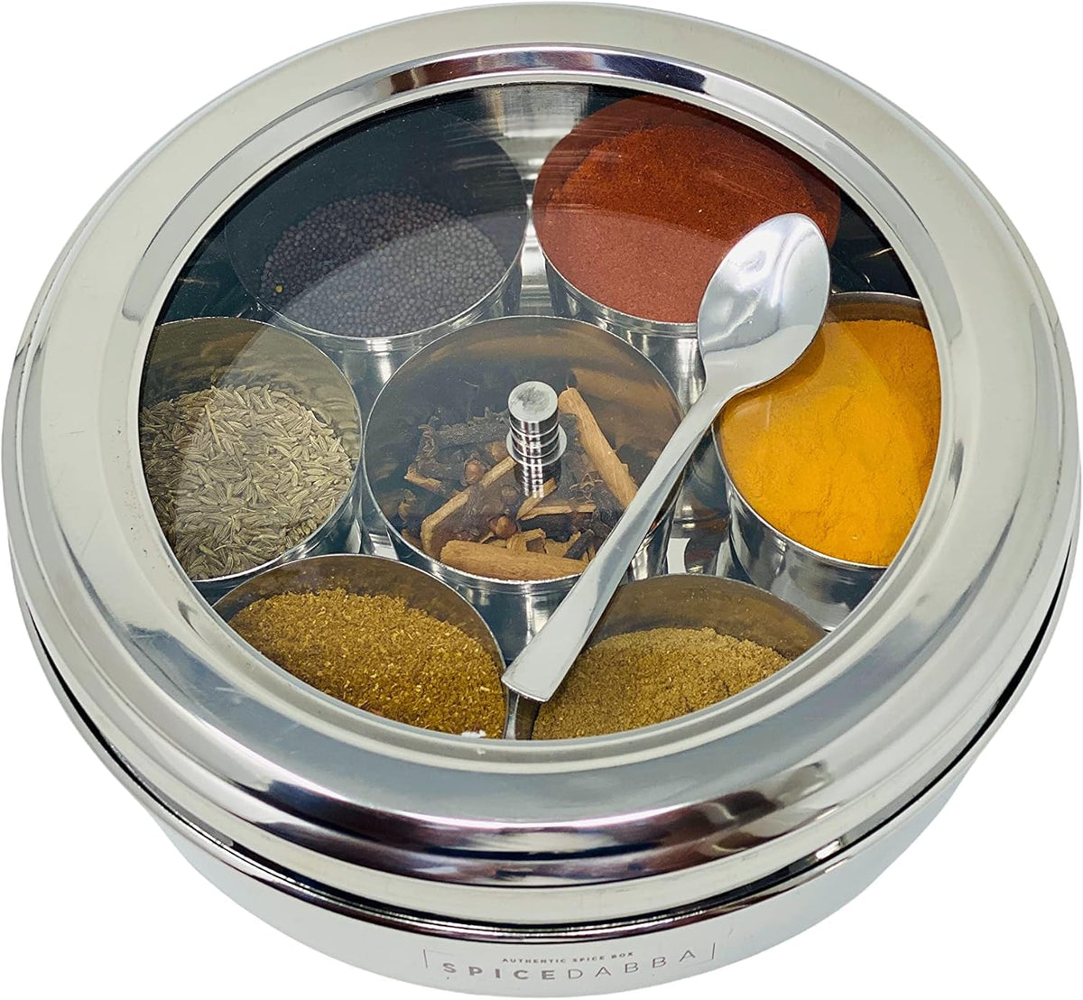 spice dabba Stainless Steel Indian Spice Box, Steel Masala Dabba, Double Lid Spice Container | Gift