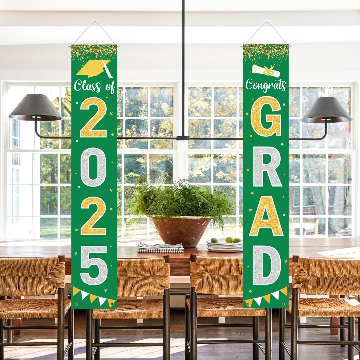 Graduation Decorations 2025 GRAD Banner Green Porch Door Sign Welcome Banner For Indoor Outdoor