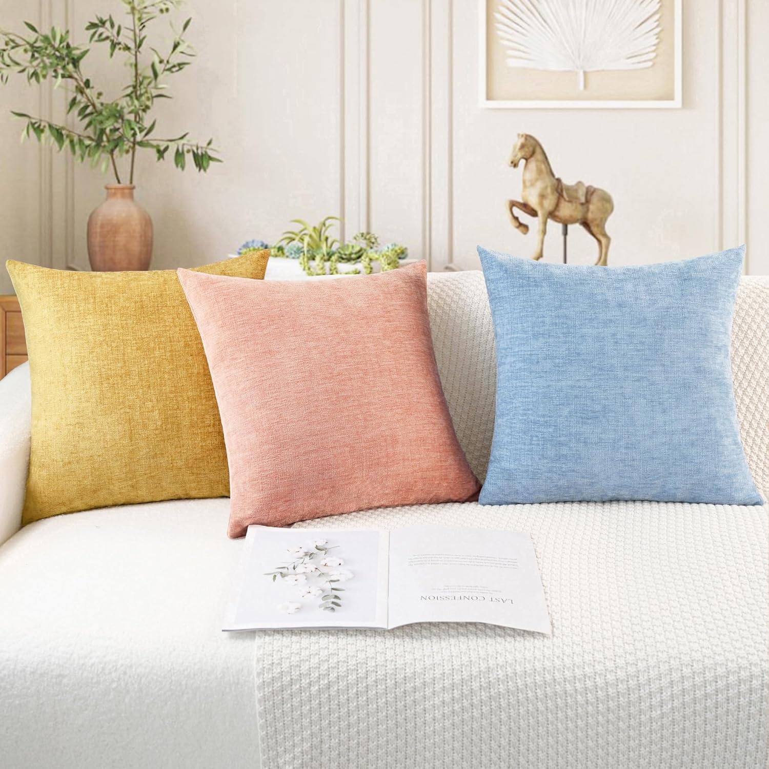 CaliTime Throw Pillow Covers Decorative 18 X 18 Inches Pack of 2 Cozy Chenille Cushion Cases for