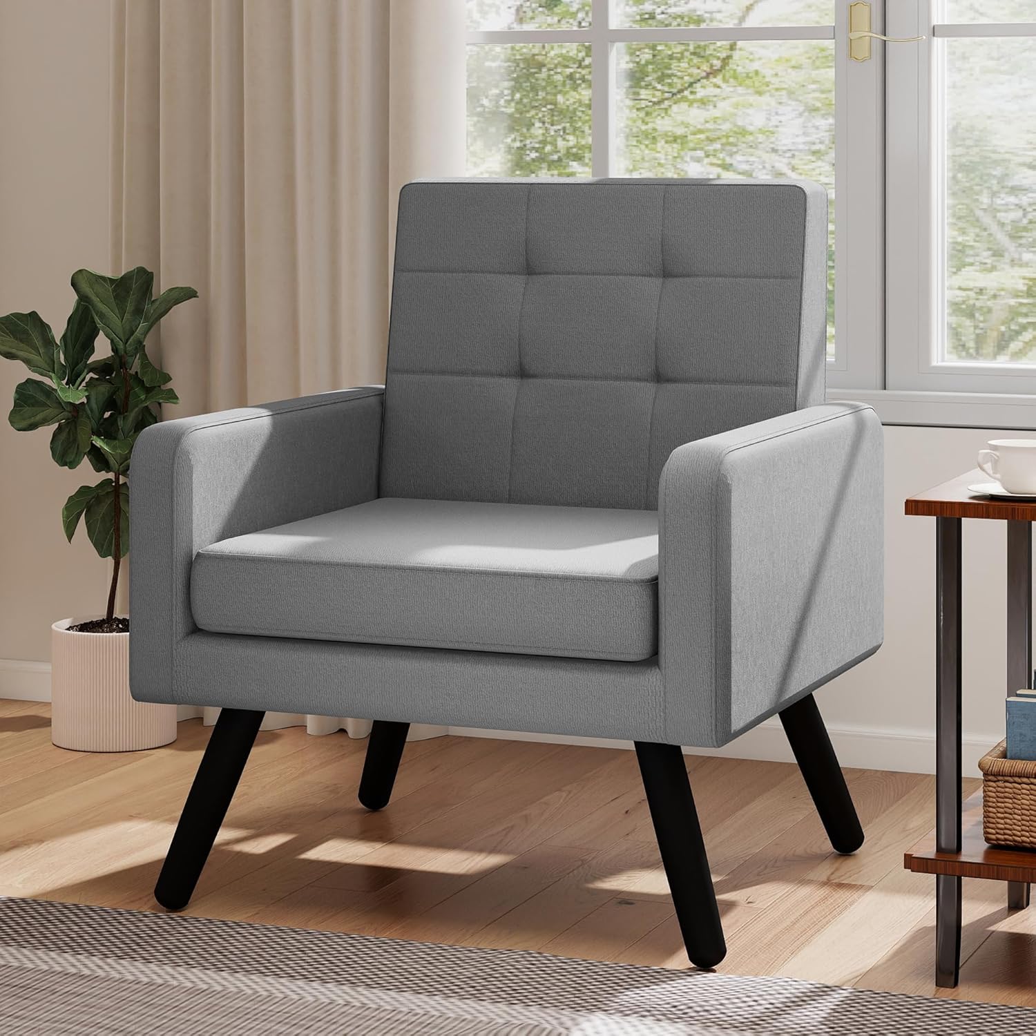 Kromax Mid-Century Modern Accent Chair for Living Room, 496 Lb. Weight Capacity, Dual Armrests