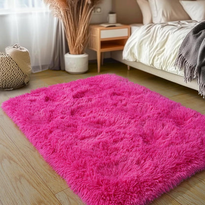 Rezutan Soft Fluffy Rug for Girls Bedroom 2x3 Feet Hot Pink, Fluffy Shag Area Rugs for Living Room