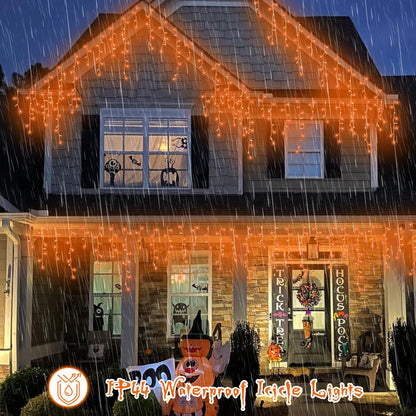 YEGUO 66ft 800 LED Orange Halloween Lights, Connetable Icicle Light Outdoor Waterproof, 8 Modes