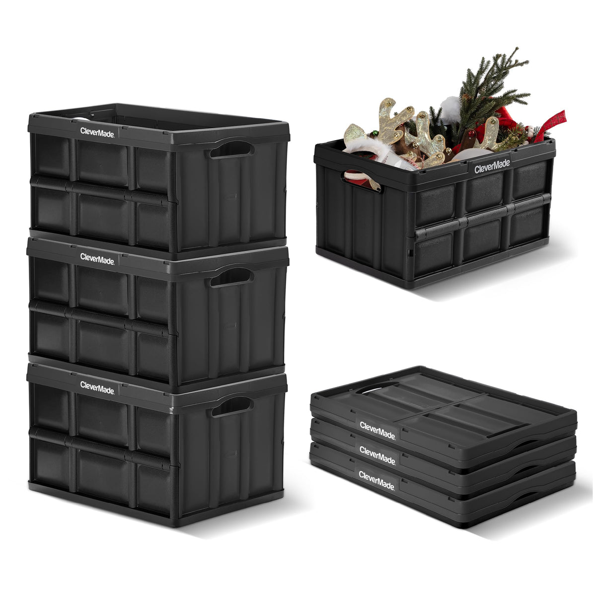 CleverMade Collapsible Storage Bins, 46L, 3 Pack Foldable Storage, Obsidian