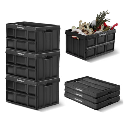 CleverMade Collapsible Storage Bins, 46L, 3 Pack Foldable Storage, Obsidian