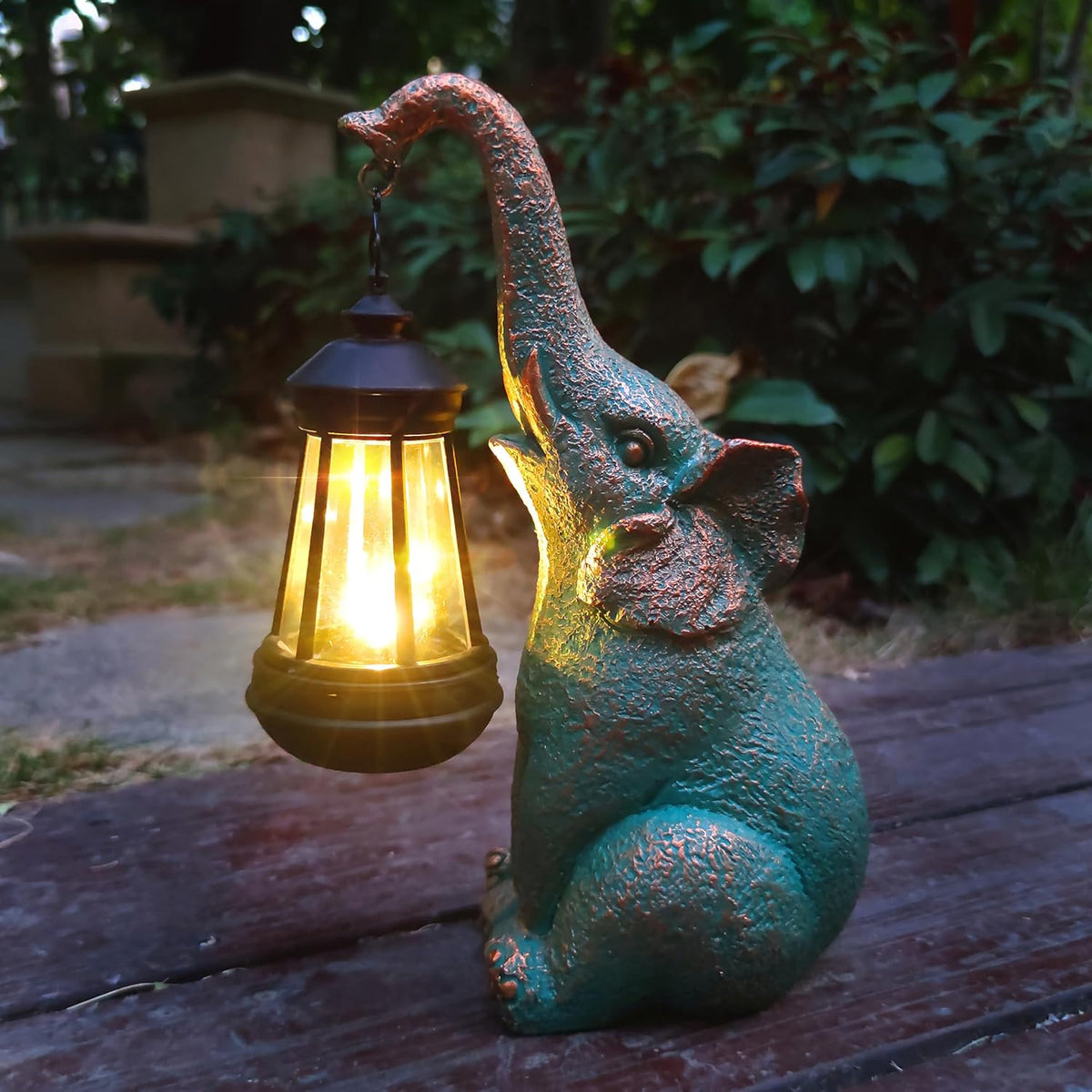 JOYBEE Garden Statues Elephant with Solar Lantern Outdoor Decor-Elephant Solar Figurines Lights