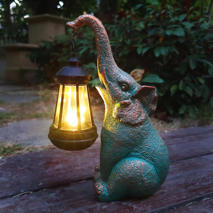 JOYBEE Garden Statues Elephant with Solar Lantern Outdoor Decor-Elephant Solar Figurines Lights