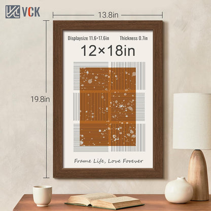 VCK 12x18 Picture Frame 3 Pack, Brown Wood Poster Frame with Exclusive Wood Grain, Wall Mounting
