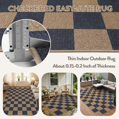 Lahome Checkered Easy Jute Living Room Rugs, 5x7 Dining Room Office Rug Farmhouse Outdoor Patio