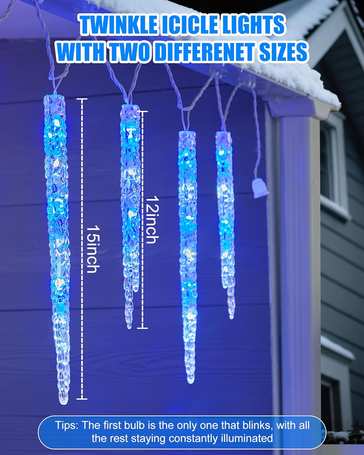 Minetom Icicle Lights Outdoor with Clips, 20ft 100 LED 20 Tubes Twinkling Icicle Strings