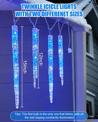 Minetom Icicle Lights Outdoor with Clips, 20ft 100 LED 20 Tubes Twinkling Icicle Strings