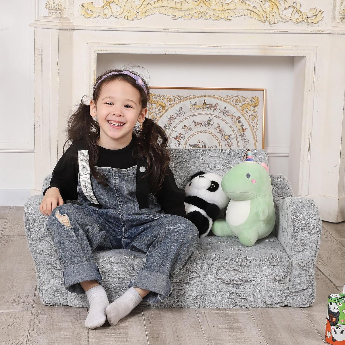 Kids Extra Wide Glow in The Dark Chairs for Toddler, 2-in-1 Toddler Soft Sherpa Couch Fold Out