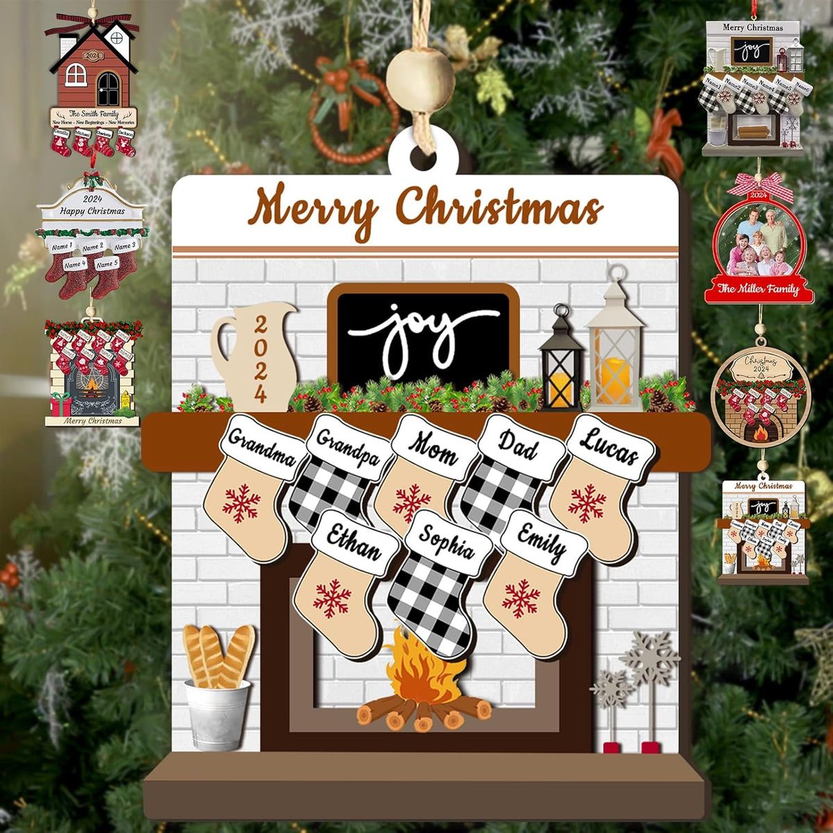 Personalized Christmas Ornaments with Names of 2/3/4/5/6/7/8 Custom Family Ornament Customized Xmas