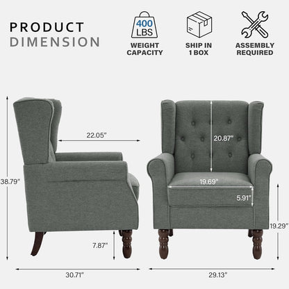 Lumibee High Back Accent Chair,Upholstered Wingback Armchair with Solid Wood Legs for Small