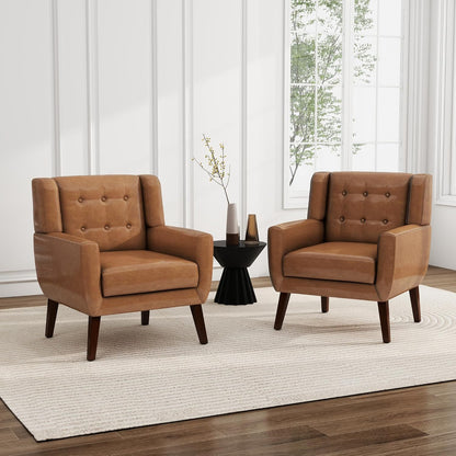 UIXE PU Leather Accent Chairs Set of 2, Modern Arm Club Chair Upholstered Armchair for Living Room