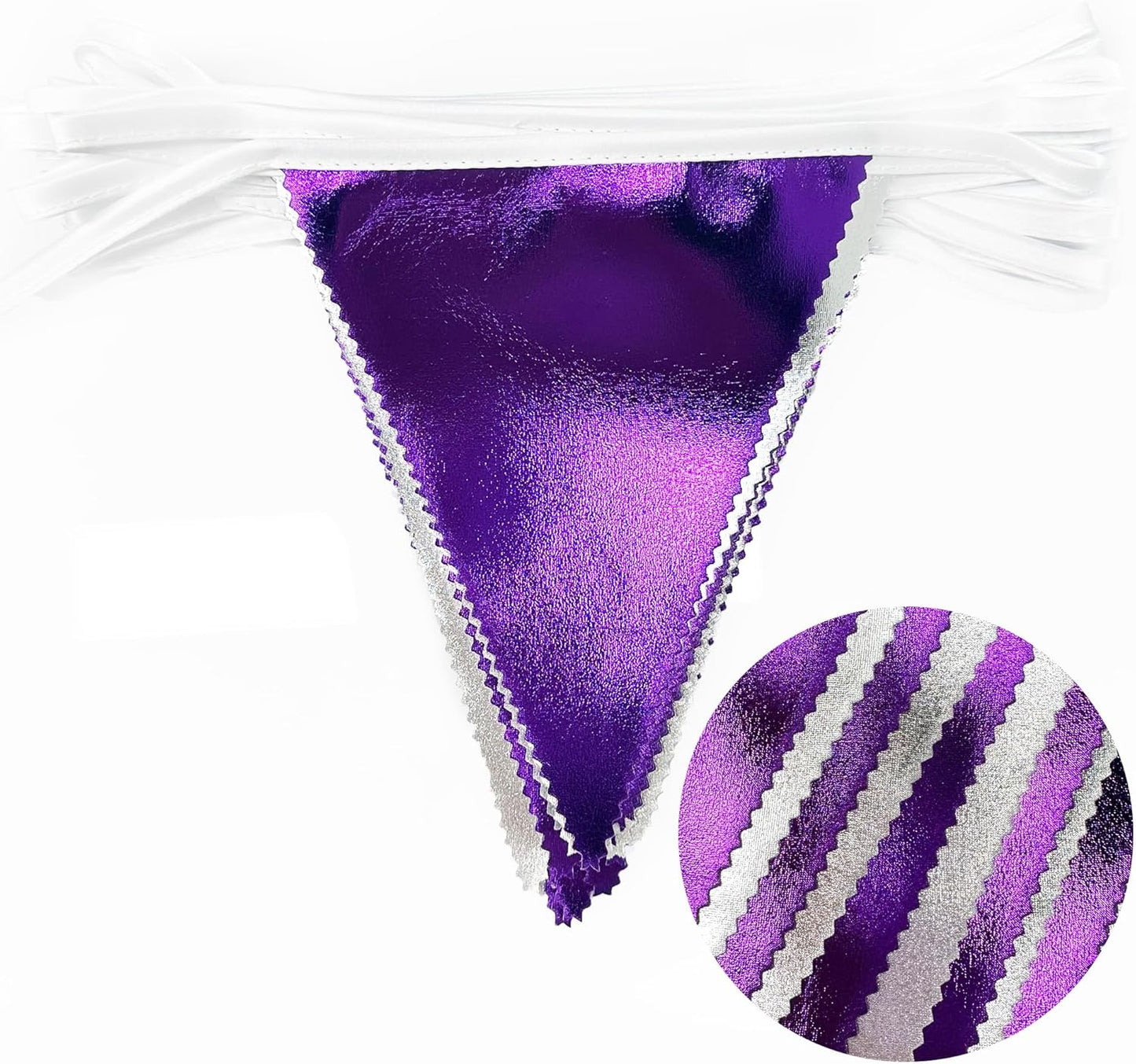 Purple and Silver Party Decorations Triangle Pennant Banner Flag Metallic Fabric Bunting Garland