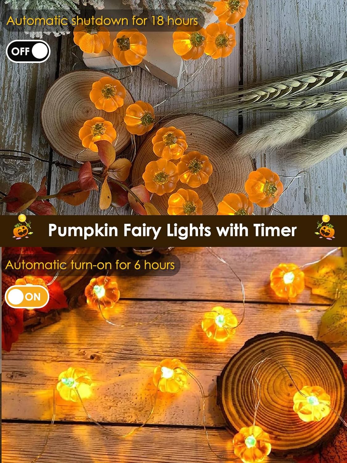 Fall Decorations 3D Pumpkin Fairy Lights Battery Operated with Remote, 10ft 30LED Fall Orange