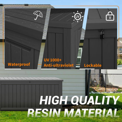 NUNU LAB 230 Gallon Large Resin Deck Box, Waterproof Outdoor Storage Box, Lockable Storage Bin for