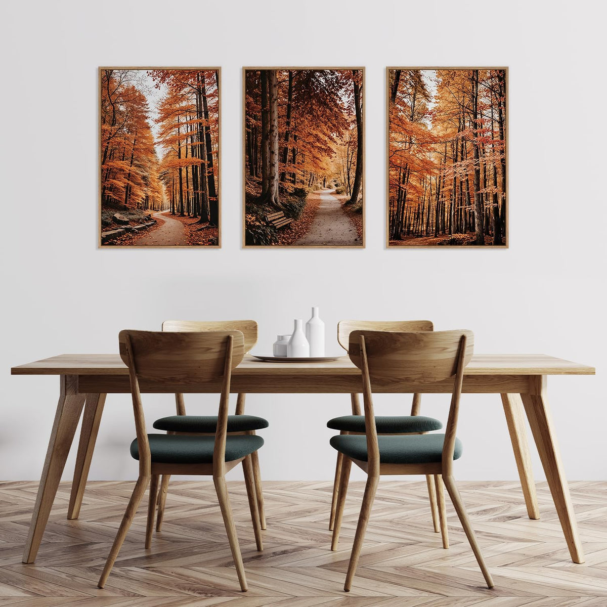 HLNIUC Autumn Forest Framed Canvas Wall Art,Fall Nature Pictures Wall Decor Set of 3(16”x24”) Large