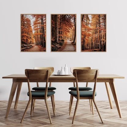 HLNIUC Autumn Forest Framed Canvas Wall Art,Fall Nature Pictures Wall Decor Set of 3(16”x24”) Large