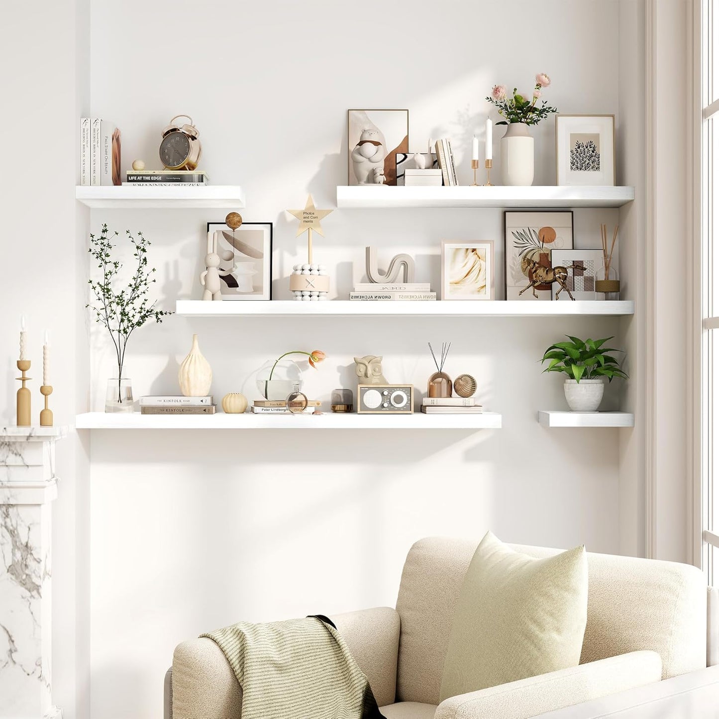 Fun Memories White Floating Shelves 16 Inch Long, 8 Deep Floating Shelf Wall Mounted, 16 x 8 Inch