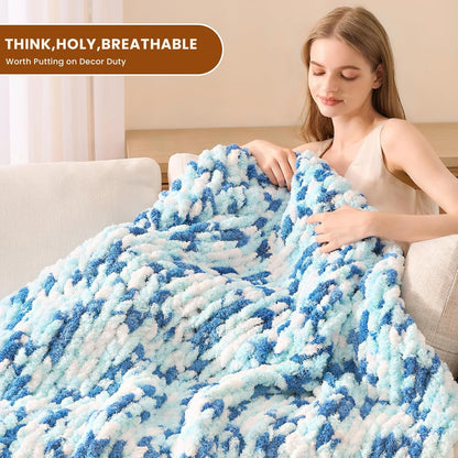 L'AGRATY Chunky Knit Blanket Throw: 50''x60'' Chenille Chunky Knitted Throw Blankets for Bed Couch