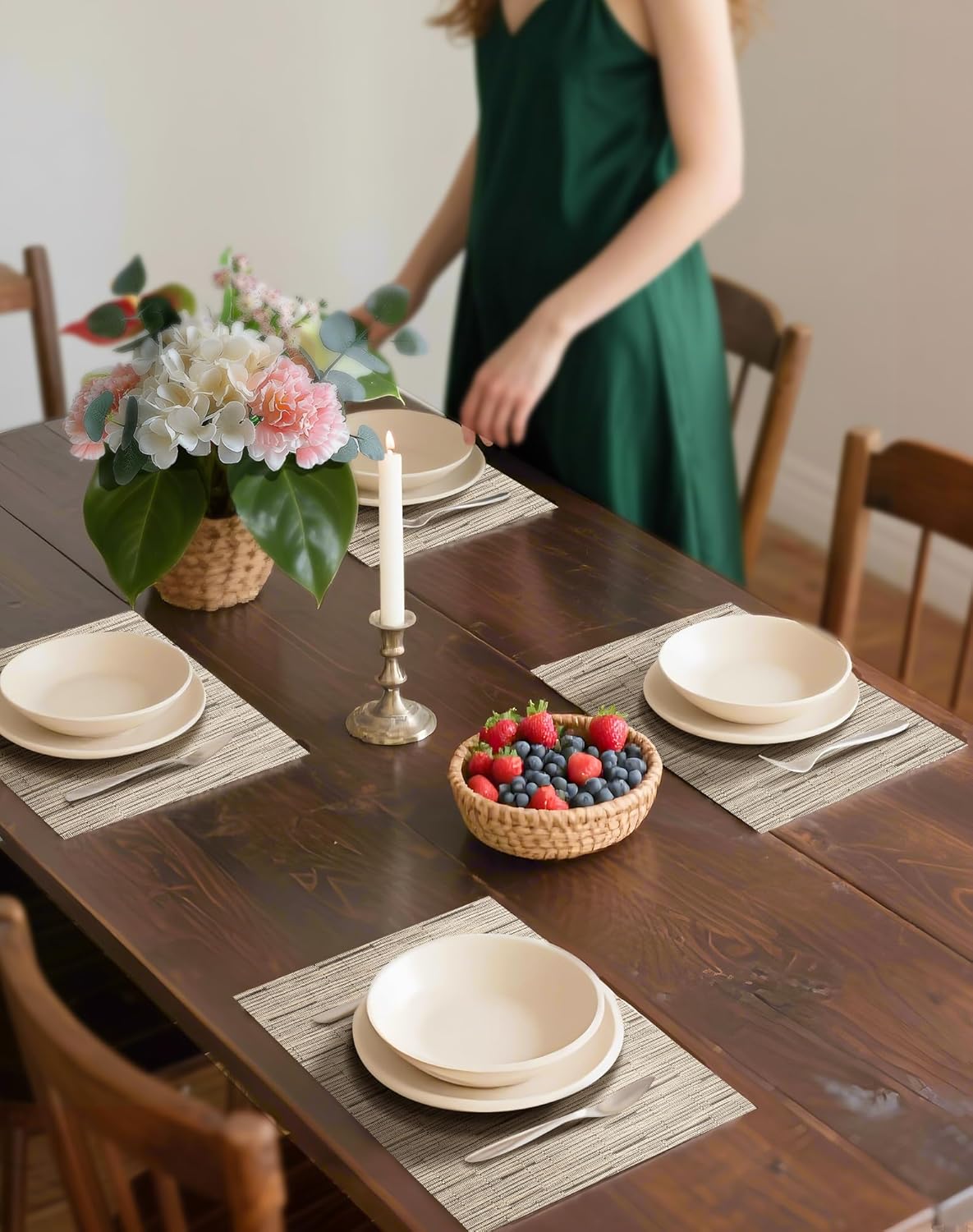 Leetaltree Light Brown Placemats Set of 6 - Heat Resistant Non-Slip Place mats for Dining Table
