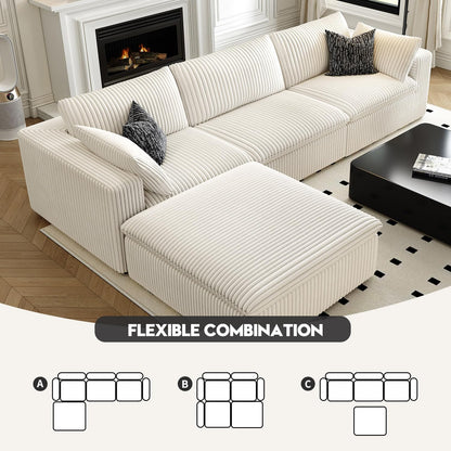 118" Cloud Couch Modular Sectional Sofa for Living Room,Modern Sofa with Deep Seat，L-Shape Boneless
