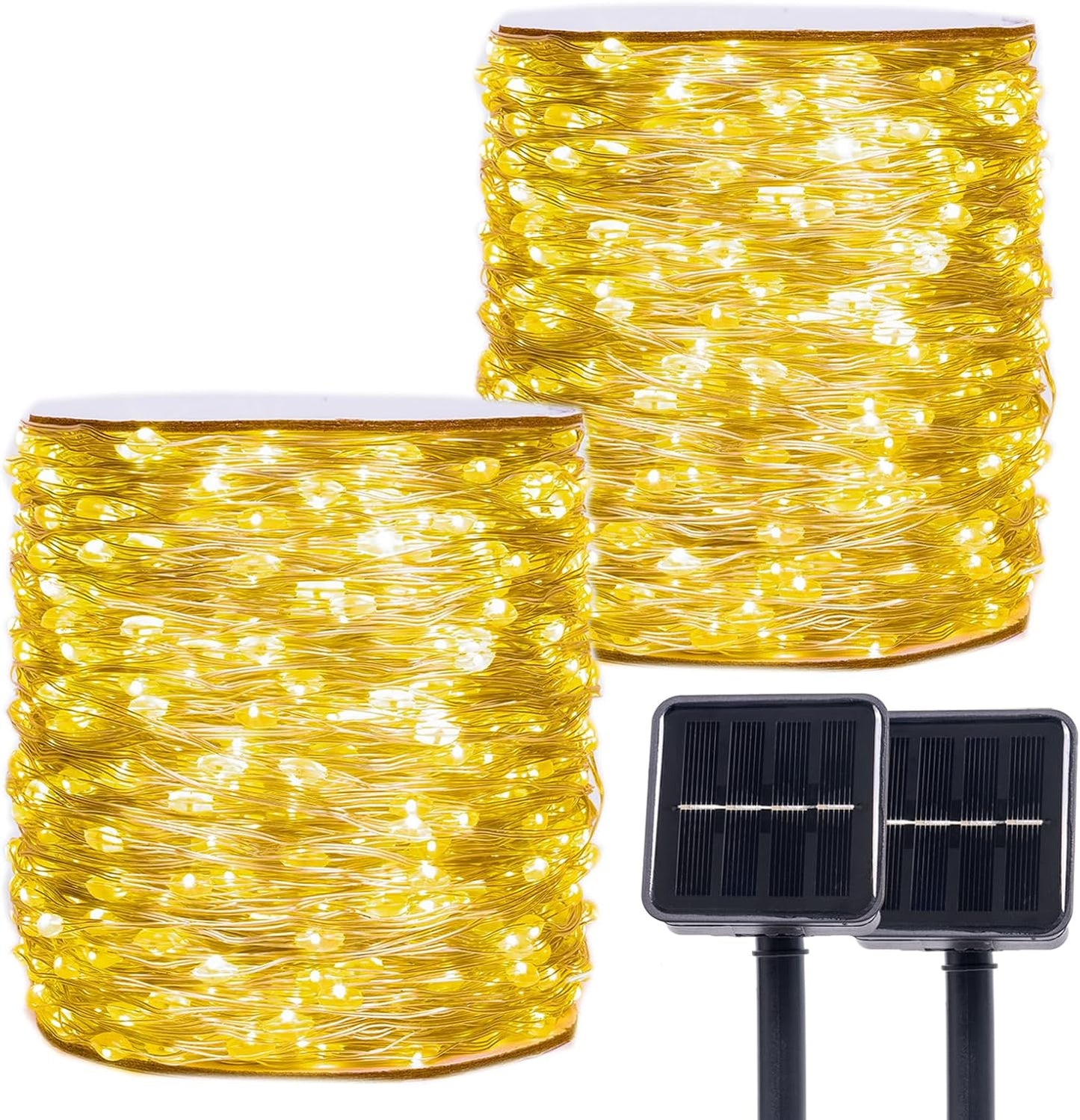 Solar String Lights for Outside,2 Pack 66FT 200 LEDs Solar Fairy Lights,Waterproof 8 Modes Button