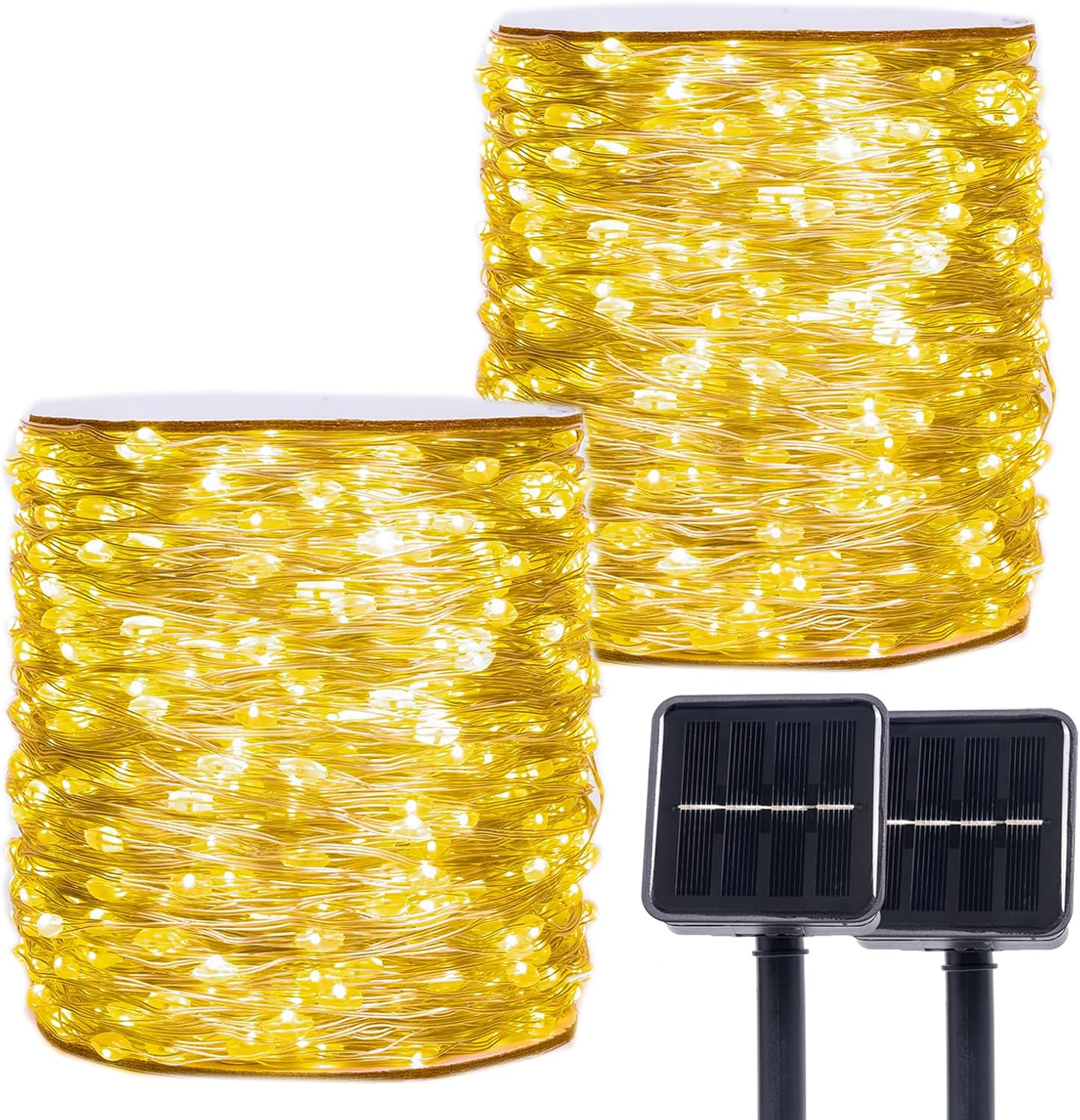 Solar String Lights for Outside,2 Pack 66FT 200 LEDs Solar Fairy Lights,Waterproof 8 Modes Button