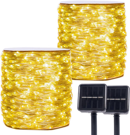 Solar String Lights for Outside,2 Pack 66FT 200 LEDs Solar Fairy Lights,Waterproof 8 Modes Button