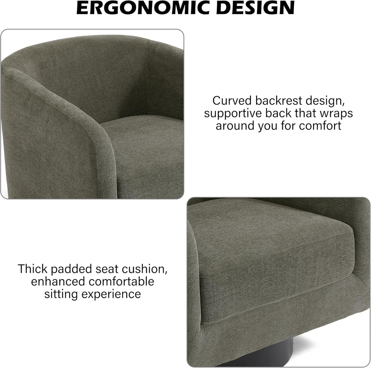 Swivel Barrel Accent Chair, Modern Round Chenille Fabric Arm Chair for Living Room, Bedroom, Comfy