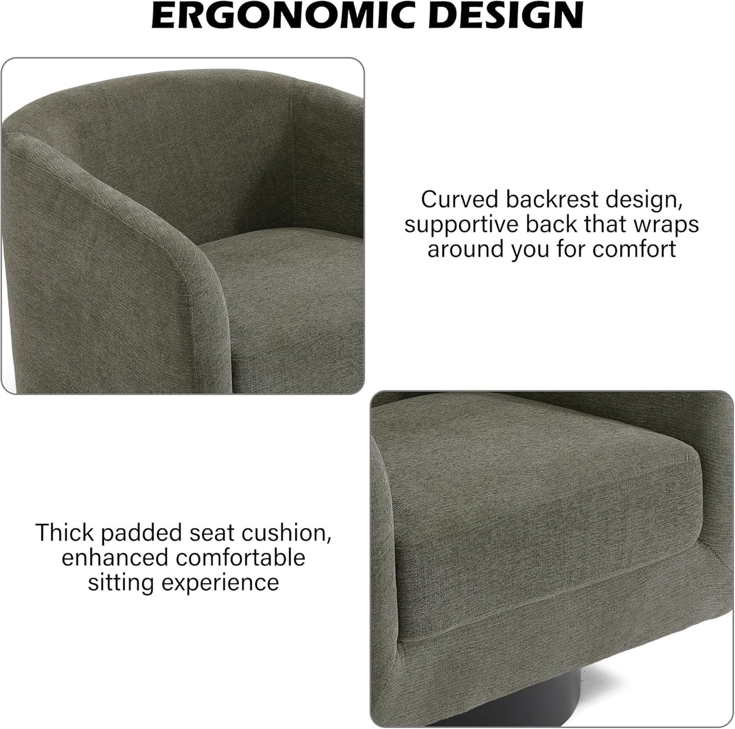Swivel Barrel Accent Chair, Modern Round Chenille Fabric Arm Chair for Living Room, Bedroom, Comfy