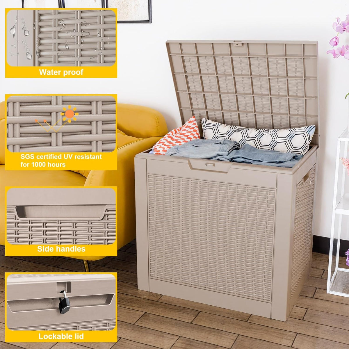 36 Gallon Outdoor Deck Box,Storage Lockable Waterproof Patio Furniture,Garden Tools,Cushions,Pool