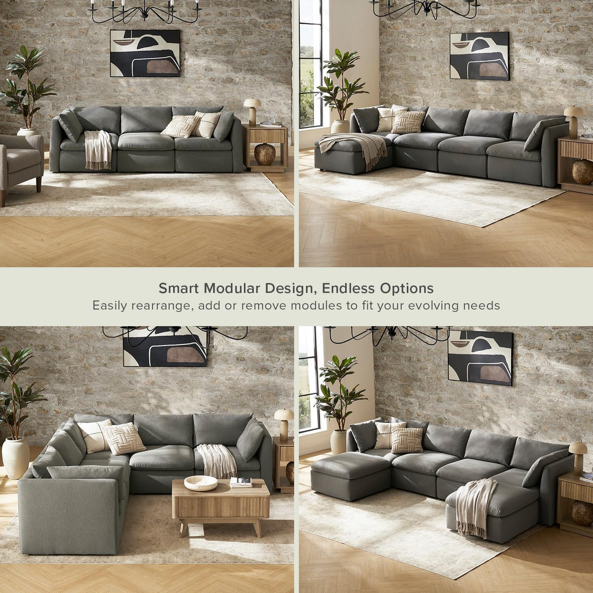 mopio Oversized Modular Sectional Sofa with Fully Removable Covers and Storage, Convertible U