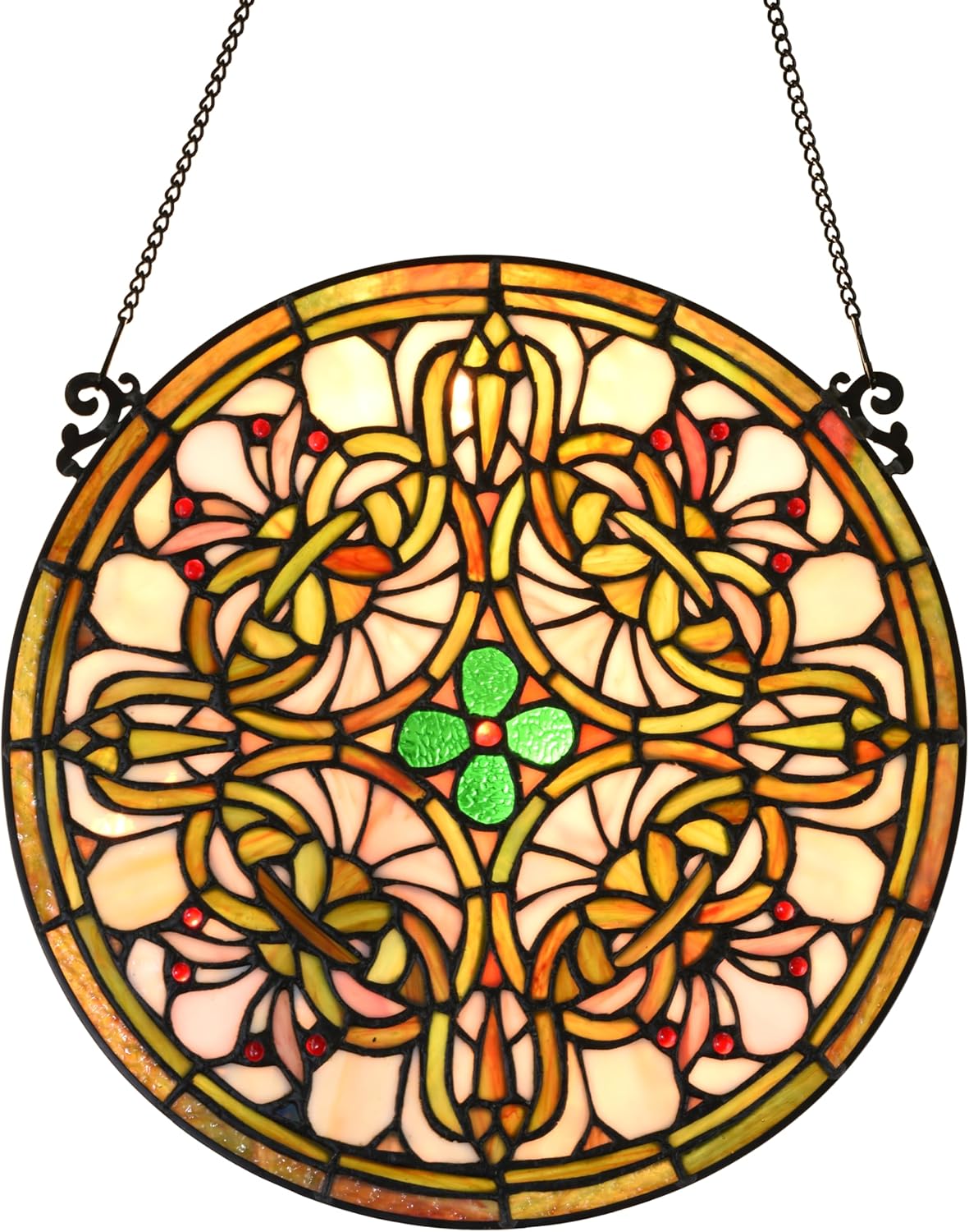 Tree of Life Tiffany Style Stained Glass Window Panel (KP122N), Yellow Sun Flower Design, Round