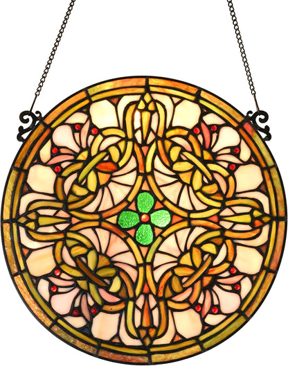 Tree of Life Tiffany Style Stained Glass Window Panel (KP122N), Yellow Sun Flower Design, Round