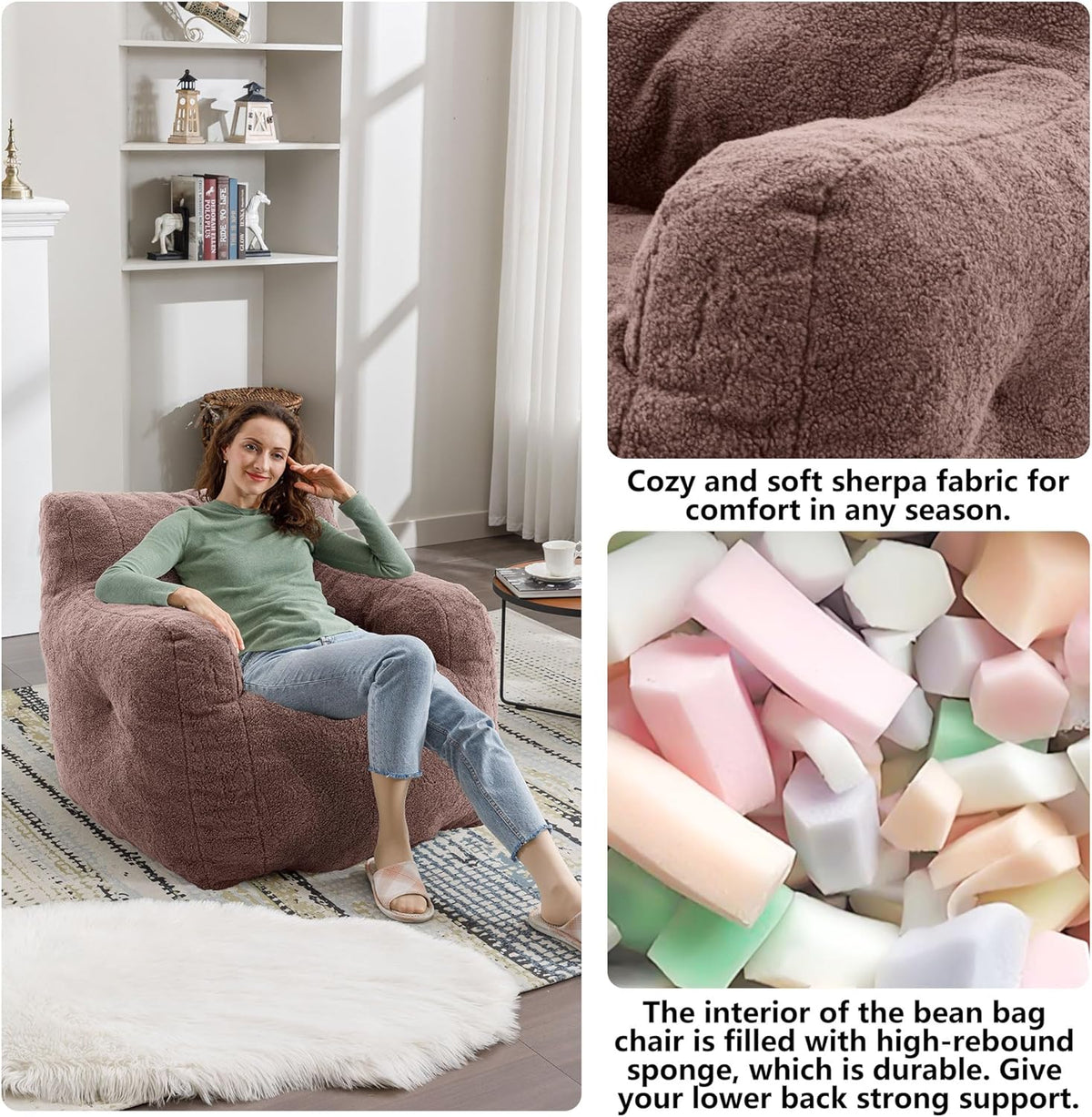 Recaceik Bean Bag Chairs, Tufted Soft Stuffed Bean Bag Chair with Filler, Fluffy Lazy Sofa Chair