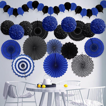 Party Decorations, Black Navy Blue Papar Fans Pompoms Garlands for Men Boy Fathers Day Graduation