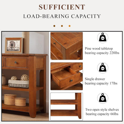 Solid Wood Console Table Entryway Table with Storage Drawers and Bottom Shelf Sofa Table for Entry