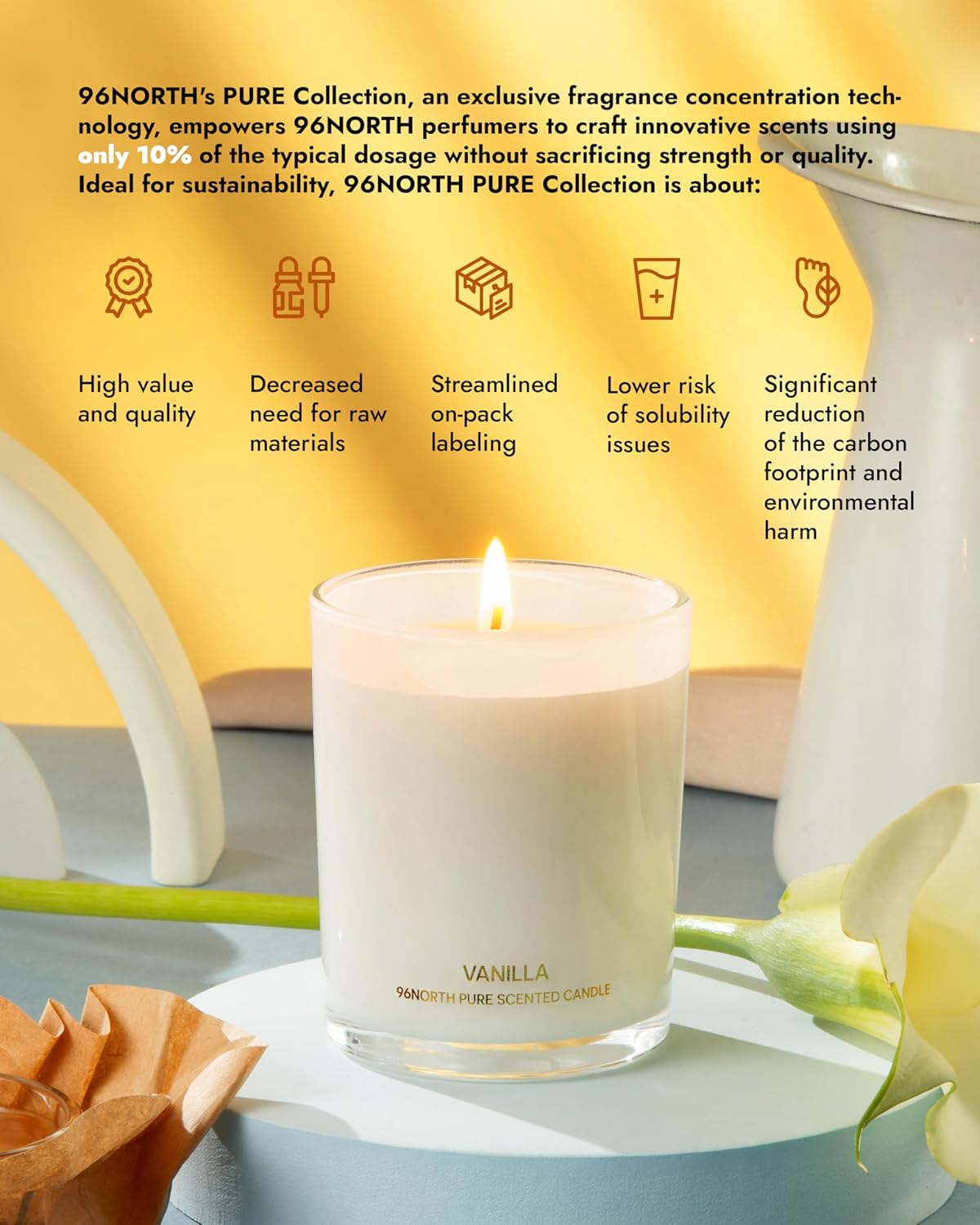 96NORTH | Pure Vanilla Candle | 100% Natural Soy Wax | One Wick Jar Candle | Natural Fragrance